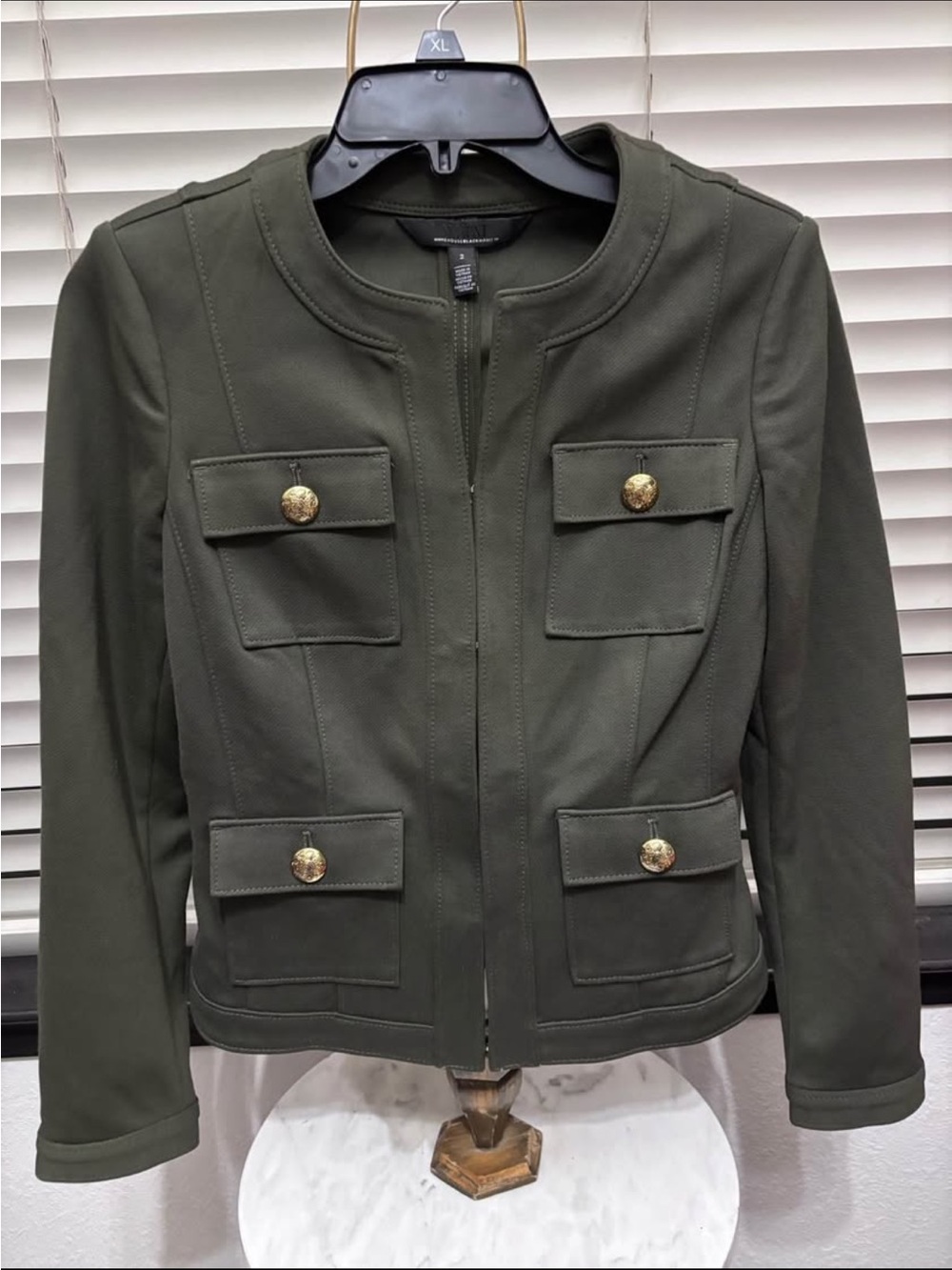 White House Black Market Olive Green Military-Style Pocket Blazer